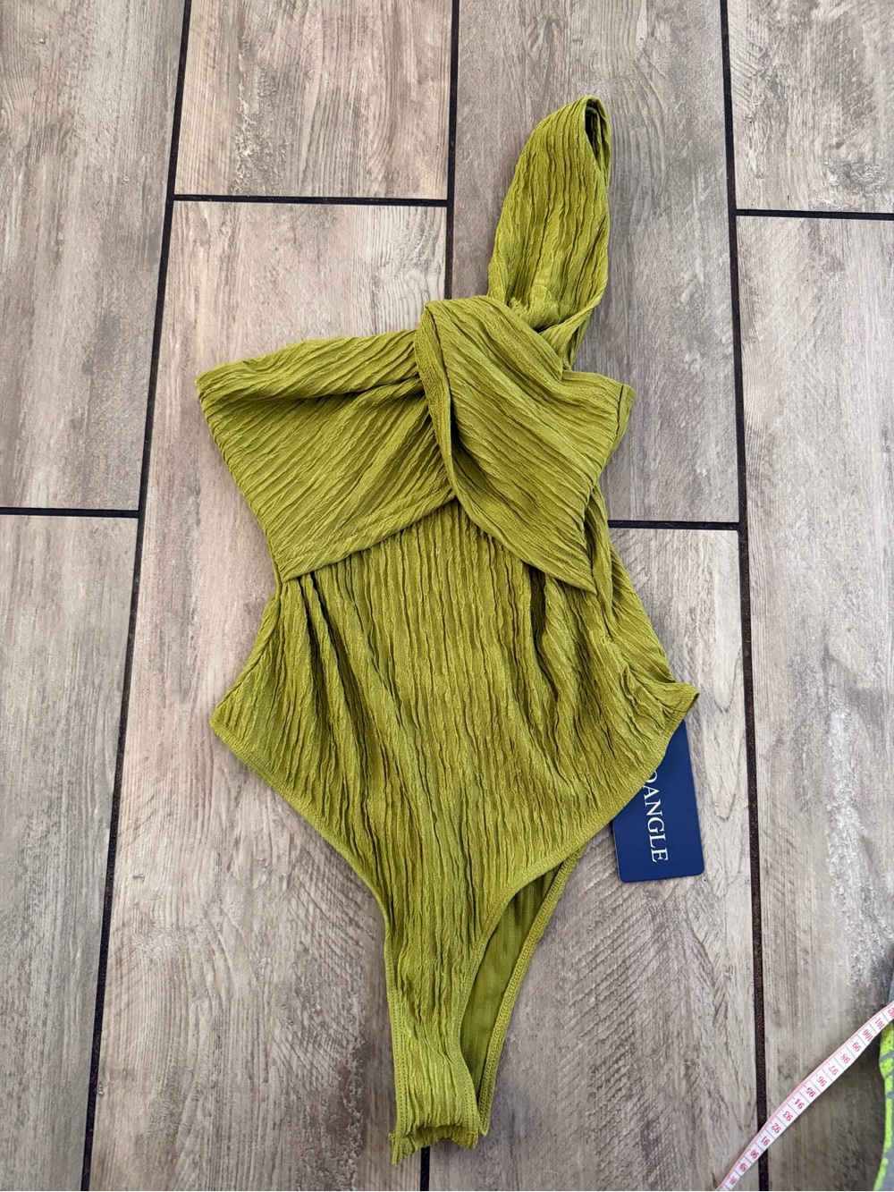 Textured One-Shoulder Olive Green Bodysuit